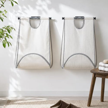 STORAGE MANIAC Wall Mount Laundry Hamper, 90L Hanging Laundry Bag with Bottom Zipper Opening, Space-Saving Dirty Clothes Hamper with Mounting Hardware for College, Dorm, RV, White