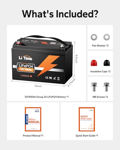 LiTime 12V 100Ah RV Lithium Battery, Group 31 Rechargeable LiFePO4 Battery with Up to 15000 Deep Cycles, 1.28kWh and Higher Energy Density, Perfect for Van, Trolling Motors, Boat, Marine. (1 Pack) - size: 100Ah (Group 31)