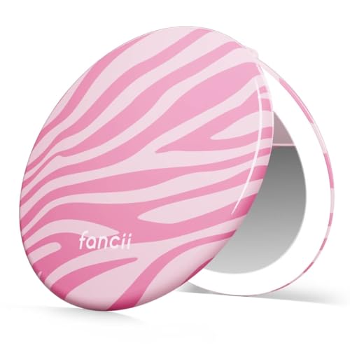 Fancii Taylor LED Lighted Travel Makeup Mirror, Rechargeable, 10x /1x Magnifying, Tru-Glow Lighting System, XL Large 5” Wide | Compact Mirror for Purses (Blush Zebra) - color: Blush Zebra