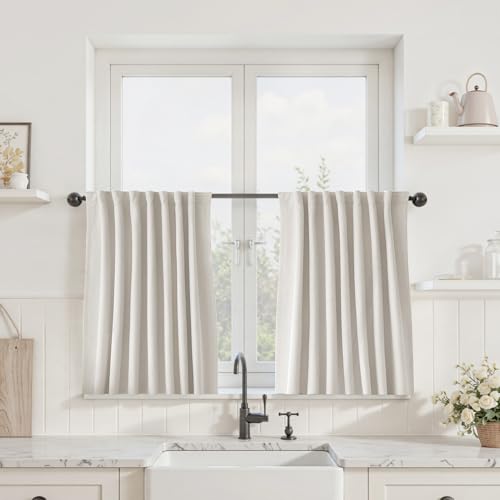 UHITECH Blackout Curtains 30 Inch Long Cafe Curtains for Small Windows Cream Short Linen Black Out Curtains for Bedroom Privacy Drapes Back Tab Thermal Insulated 2.5ft - color: #01 Cream, size: 52"W x 30"L (Pack of 2)