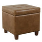 HomePop Square Tufted Storage Ottoman - Distressed Brown Faux Leather Small - color: Light Brown