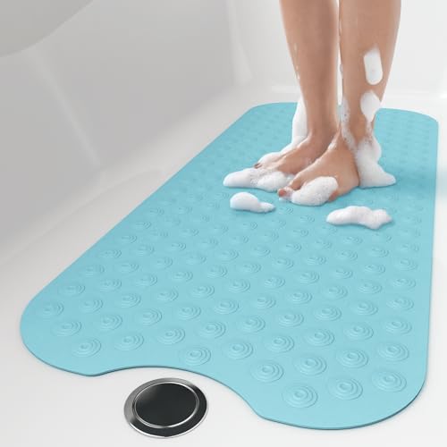 OTHWAY No Suction Cup Bath Mat: 39x16 inch Extra Long Bathmat│Perfect for Refinished or Ordinary Bath Tubs│Made of Nature Rubber│a Blessing for The Elderly and Children (Lake Blue) - color: C-lake Blue