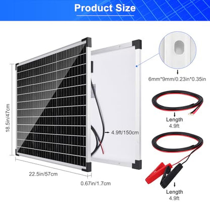 Solar Panel Kit 50W with 10A Charge Controller Monocrystalline Solar Panel Kit with Extension Cable for Car Roof RV Marine Rooftop Farm Battery and Other Off-Grid Applications