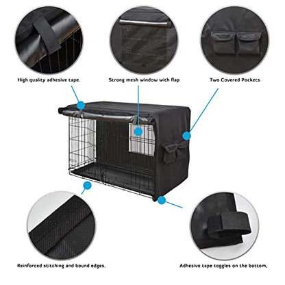 HONEST OUTFITTERS Dog Crate Cover, 55L x 38W x 45H, Black, Heavy-Duty Oxford Fabric, Double Door, Pockets, Mesh Window, Fits 54-Inch Wire Crate, Waterproof, Portable, Indoor Use - size: 55.0"L x 38.0"W x 45.0"H