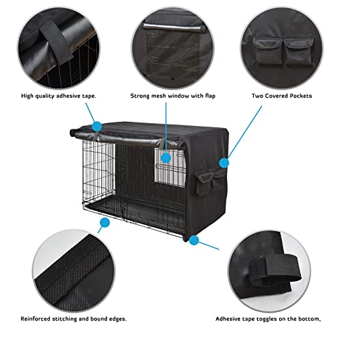 HONEST OUTFITTERS Dog Crate Cover, 24 Inch Dog Kennel Cover for Medium and Large Dog, Heavy Duty Oxford Fabric,with Double Door, Pockets and Mesh Window (25L x 19W x 20H, Black) - size: 25.0"L x 19.0"W x 20.0"H