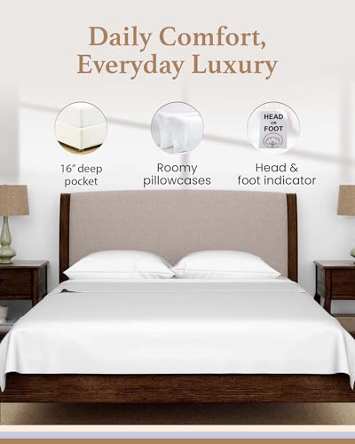 Good Sleep Bedding Olympic Queen Sheets Set, 100% Egyptian Cotton, Luxury 4 Pc Super Queen Sheets Sets, Breathable, Snug Fit, 16" Deep Pocket Fitted Sheet, 2 Pillowcases & 1 Flat Sheet, White - color: White, size: Olympic Queen (66 x 80)