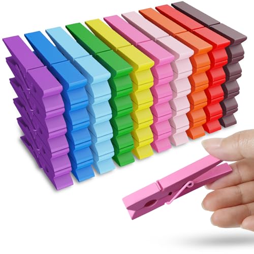 50PCS Colored Wooden Clothespins, 2.9inch 10 Color Clothes Pins for Clip Pictures Photos Decorative, Small Colorful Wood Decoration Closepins Clips,10 Color Each 5Pcs (Colored) - color: Colored