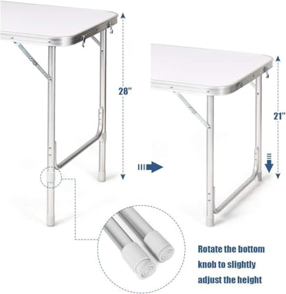 Goplus Folding Camping Table with Storage, Aluminum Outdoor Camp Table with 2-Level Adjustable Height, Lightweight Portable Foldable Picnic Table for Tailgating Beach BBQ Party RV
