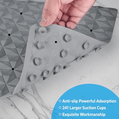 Non Slip Bathtub Mat for Bath Tub Shower - Natural Rubber Mat with 241 Suction Cups - Soft Bathroom Safety Mat - Unique Diamond Pattern - Fatigue Relief - Machine Washable - 16 × 28 Inch - color: Gray With Holes, size: 28" x 16" (Rectangular)