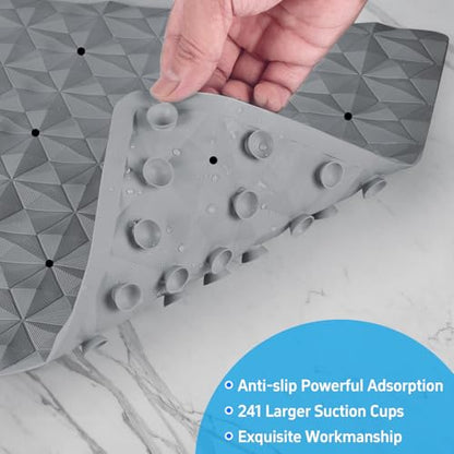 Non Slip Bathtub Mat for Bath Tub Shower - Natural Rubber Mat with 241 Suction Cups - Soft Bathroom Safety Mat - Unique Diamond Pattern - Fatigue Relief - Machine Washable - 16 × 28 Inch - color: Gray With Holes, size: 28" x 16" (Rectangular)