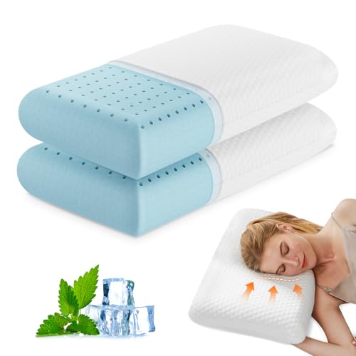 DUMOS Memory Foam Pillows for Sleeping 2 Pack, Bed Pillows for Adults with Washable Cover and Breathable Mesh, Gel Cooling Pillow for Back and Side Sleeper Support, White - size: 2P