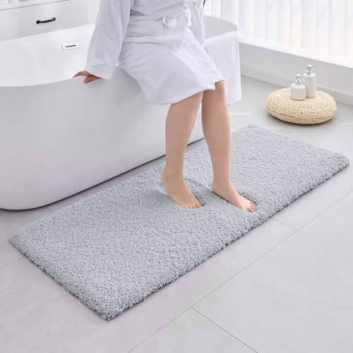 ILANGO Silver Bathroom Rugs 60" × 24" Non Slip & Super Absorbent Extra Thick Soft, Washable Bath Carpet Runner for Floor, Microfiber Plush Shaggy Bath Mats with Tub for Droom Bathtub Shower Room - color: Silver, size: 2' x 4'11" (24''x59'' Bathroom Rug)