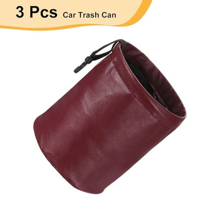 HARFINGTON 3 Packs Car Trash Can 0.9 Gallon Foldable Leak-Proof Garbage Organizer Portable Hanging Waterproof Truck Trash Bins for Van Automotive Vehicle Front Seat, Red - color: Red