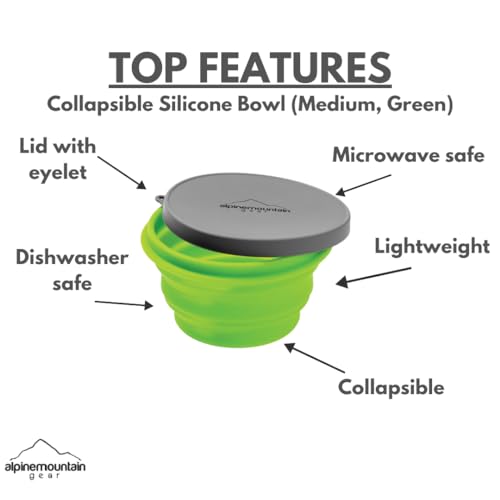 Collapsible Silicone Bowl with Lid for Camping and Backpacking - Camping Dishware Gear Essentials in Small/Medium/Large (Made by Caddis Sports) (Medium (Green)) - color: Medium (Green)
