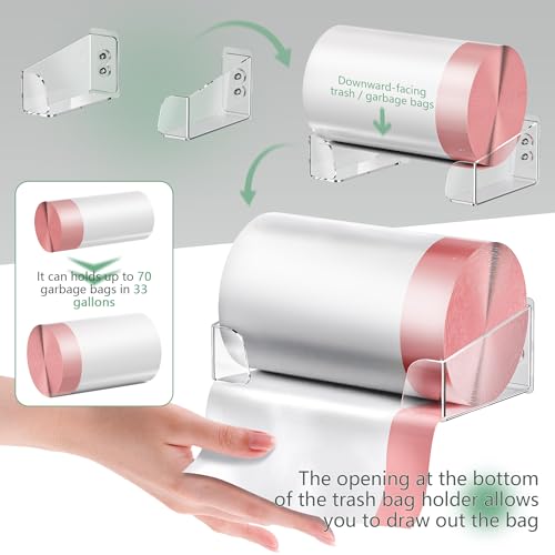Acrylic Trash & Garbage Bag Holder Dispenser Wall Mounted, Easy Access Trash & Garbage Bags Roll Storage Organizer Container for Cabinet Door, Under Sink, Wall, Bathroom (Medium)
