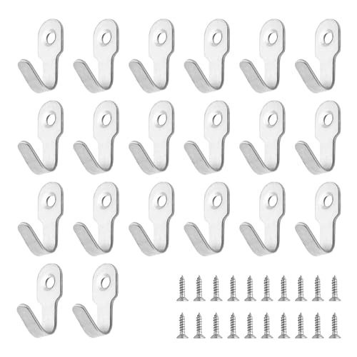 20Pcs with Screws Wall Mounted Coat Hooks, Heavy Duty Metal Hanger Hook for Towel, Key, Robe, Bag, Cap, Mug, Closet, Door, Bathroom, Kitchen, Organizer Storage Hook Set (Silver) - color: Silver