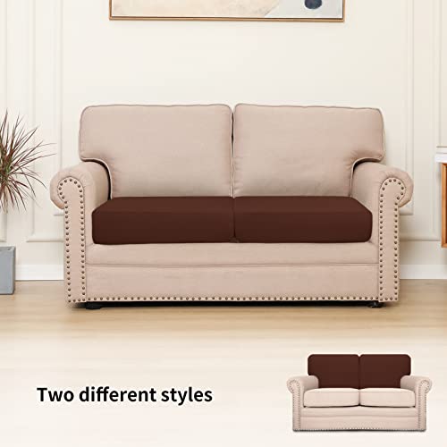Easy-Going Stretch Individual Loveseat Couch Cushion Cover Sofa Cushion Furniture Protector Sofa slipcover Soft Flexibility with Elastic Bottom (2-piece Loveseat Cushion Cover, Coffee) - color: Coffee, size: 2-piece