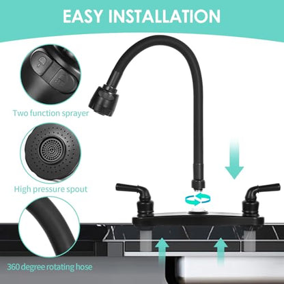 RV Kitchen Faucet Non-Metallic, Flexible Spout for Campers, Motorhomes, Travel Trailers (Black) - color: Black