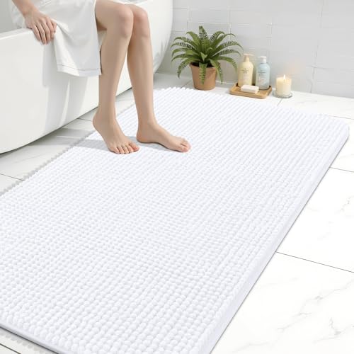 Arotive Bathroom Rugs 47" x 32", Ultra Soft Absorbent Chenille Bath Rugs, Non-Slip Rubber Backing, Machine Washable Bath Mats for Bathroom Floor, Tub and Shower, Home Decor Accessories, White - color: White, size: 47" X 32"