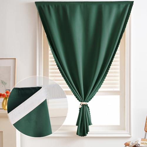 Self Adhesive Curtains - No Drilling, No Rod, Easy to Install Blackout Curtains for Window Blinds,Bedroom(Dark Green 35 * 59in-1P) - color: Dark Green, size: 35"W x 59"L (Pack of 1)