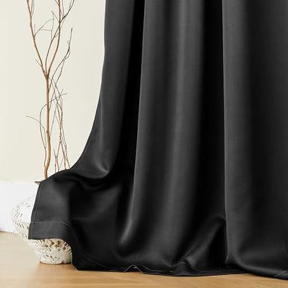 SHINELAND 72 Inch Long Thermal Insulated Blackout Curtains, Back Tab Rod Pocket Black Out Drapes for Summer Heat 2 Panels Set - color: Black, size: 52"W x 72"L (Pack of 2)
