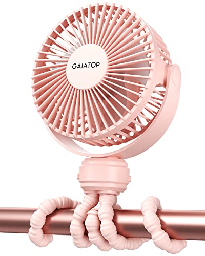 Gaiatop Mini Portable Stroller Fan, Battery Operated Small Clip on Fan, Detachable 3 Speed Rechargeable 360° Rotate Flexible Tripod Handheld Desk Cooling Fan for Car Seat Crib Treadmill Travel Pink - color: pink