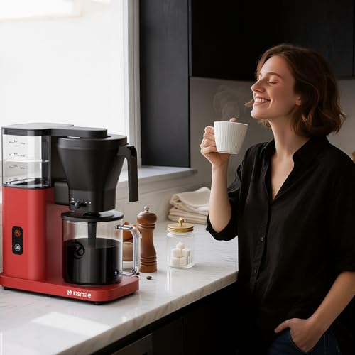 Kismile SCA-Certified 8 Cup Drip Coffee Maker, Pour Over Coffee Machine with 3s Instant Heat 197–205℉, Adjustable Flow Control, Removable Water Tank, Deep Cold Brew & 40 Min Keep Warm (Red) - color: Red