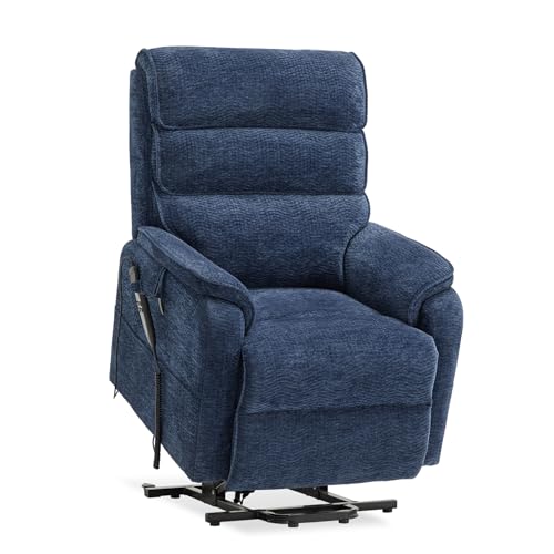 DYNOX Power Lift Recliner Chair for Elderly, Dual Motor Lay Flat Lift Chair with Heat & Massage, 350 LBS Capacity(9188,Chenille,Blue) - color: Chenille Blue, size: Medium - Regular