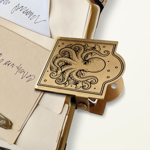 ANATTASOUL Travel Journal Clip Vintage Octopus Metal Book Clips, Decorative Heavy Duty Journal Clips to Hold Journal Open for Notebook, Photo, Book, Paper, Bookmark, Office Kitchen Home DIY Use - style: Octopus