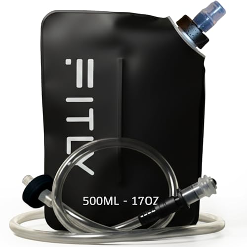 FITLY Soft Flask - Shrink As You Drink Soft Water Bottle for Hydration Pack - Folding Water Bottle Ideal for Running, Hiking, Cycling, Climbing & Rigorous Activity - color: Black, size: 17 Ounces