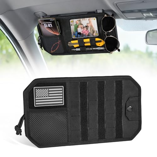 Car Sun Visor Organizer,Truck Accessories with Photo Frame & Zippered Pocket, Universal Visor Organizer Bag with Acrylic Window, Fits Most Cars for Storage