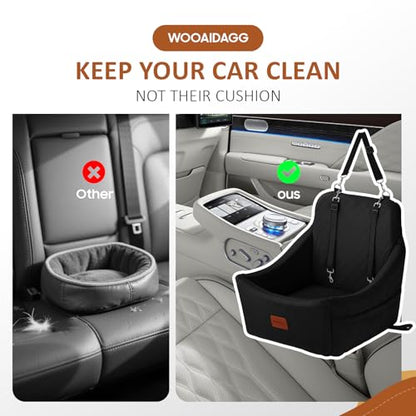 WOOAIDAGG Dog Car Seat for Medium Sized Dog,Pet Travel Car Bed with Seat Belt Channle,Fully Detachable and Washable Car Dog Seat with Adjustable Straps,3 Straps Easy to Install (Black) - color: Black