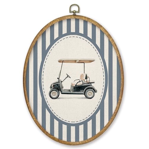 CGBHW Vintage Golf Nursery Oval Wall Art Decor Products, Sports Canvas Prints Framed, Blue Striped Golf Cart Wall Art Hanging Decor for Home Kids Boy Nursery Room Bedroom Playroom, 8.6x11.4 Inch - color: Colour07