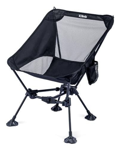 iClimb Ultralight Compact Camping Folding Beach Chair with Anti-Sinking Large Feet and Back Support Webbing (Black - Triangular Frame) - color: Black (Triangular Frame)