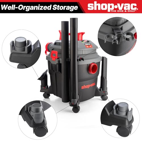 Shop-Vac 6 Gallon 5 Peak HP Wet/Dry Vacuum, Portable Shop Vacuum with Attachments for Jobsite, Garage & Workshop. 5430097 - size: 6 Gallon