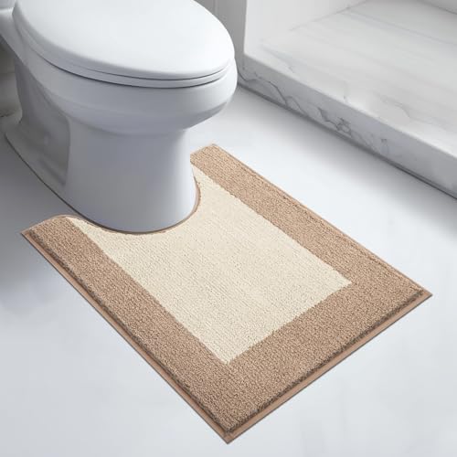 anllugs Bathroom Rugs U-Shaped 20" x 24", Non-Slip Extra Soft Absorbent Bath Rugs, Machine Washable Quick Dry Bath Mats for Toilet Base, Beige & Grayish Brown - color: Beige & Grayish Brown, size: 20" X 24"