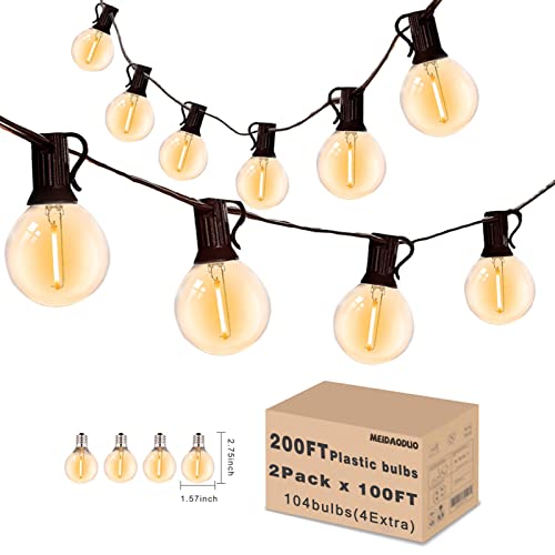 200FT Outdoor Patio Lights Waterproof G40 LED Globe String Lights for Outside with 104 Shatterproof Plastic Bulbs Bistro Lights for Backyard Gazebo Cafe Market, 2Pack x 100FT - color: Black G40, size: 200 Feet