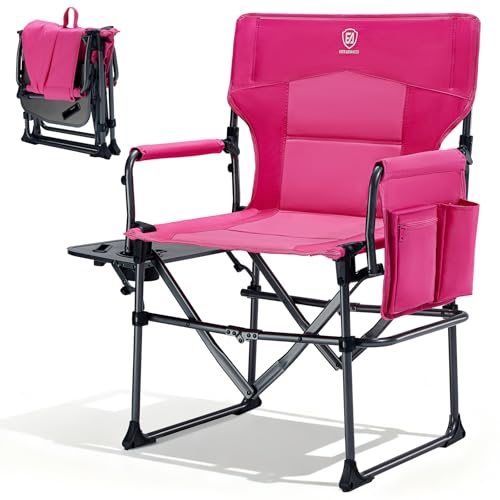 EVER ADVANCED Camping Directors' Chair with Side Table, Portable Folding with Compact Size, Heavy Duty Lawn Chair with Pocket for Camping, Lawn, Sports and Fishing, 400lbs, Pink - color: Pink, style: Classic