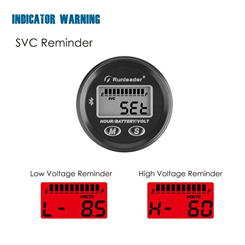 Runleader 12V to 48V Bluetooth LCD Battery Level Meter,Volt Meter with Alert,Run Hours Record for Lead Acid Trojan Lithium Gel AGM LiFePO4 Battery Powered Golf Cart Forklift Go-Kart EC (1)