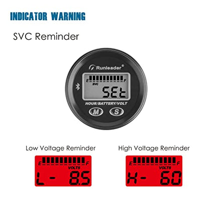 Runleader 12V to 48V Bluetooth LCD Battery Level Meter,Volt Meter with Alert,Run Hours Record for Lead Acid Trojan Lithium Gel AGM LiFePO4 Battery Powered Golf Cart Forklift Go-Kart EC (1)