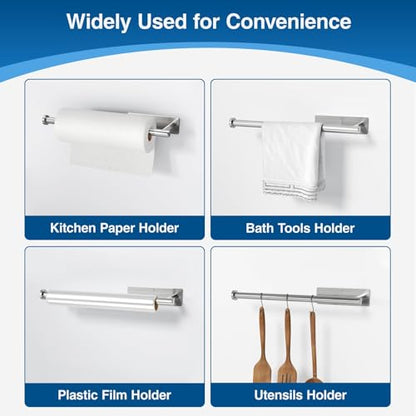 Paper Towel Holder - Self-Adhesive or Drilling, Brushed Nickel, Wall Mounted, SUS304 Stainless Steel Kitchen Roll Dispenser Under Cabinet - color: Silver