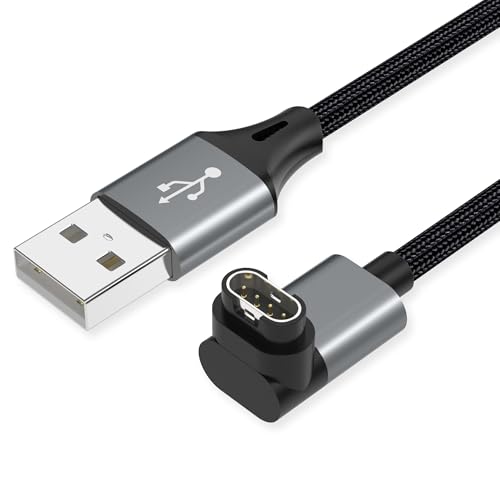 AGVEE 2 Pack 6.6ft Charger for Garmin Watch, L-Shape Charging Cable for Fenix, Forerunner, Vivoactive, Instinct, Venu, Tactix, Approach, D2, Quatix Series, Right Angle Braided, Dark Gray - color: Dark Gray, size: 6.6ft+6.6ft, style: L Shape