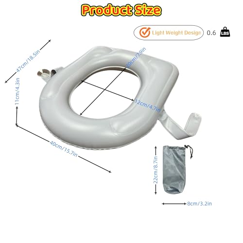 Inflatable Travel Toilet Seat Riser, Portable Toilet Seat Cushion with Suction Cups for Travel, RV, Camping - Comfortable Potty Seat (Grey)