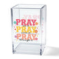 Pray on it Pray through it Acrylic Cosmetic Pencil Pen Holder Cup, Bible Verse Pen Holder Cup, Women Faith Gifts, Christian Gifts for Women Mom Daughter Sister Friend Colleague Boss Teacher - style: Pray on it
