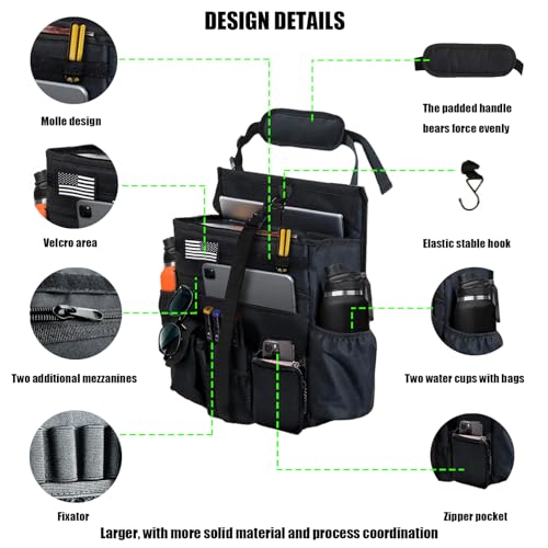 2 Pack Front & Seat back organizer with dedicated tablet and 17 IN laptop storage stabilizers external stabilizing side straps soft adjustable shoulder straps hardened buckle (Large Black) - color: Large Black