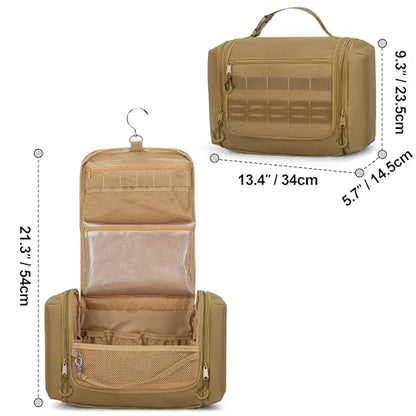 Tactical Toiletry Travel Bag for Men, Hanging Dopp Kit Hygiene Bag Shower Organizer with Hook for Toiletries and Shaving Care, Khaki (Empty Bag) - color: Khaki
