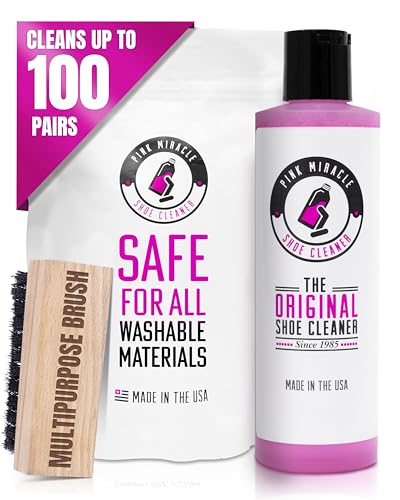 Pink Miracle Shoe Cleaner Kit with Bottle and Brush For Fabric Cleaner For Leather, Whites, Suede and Nubuck Sneakers - size: 4 Ounce