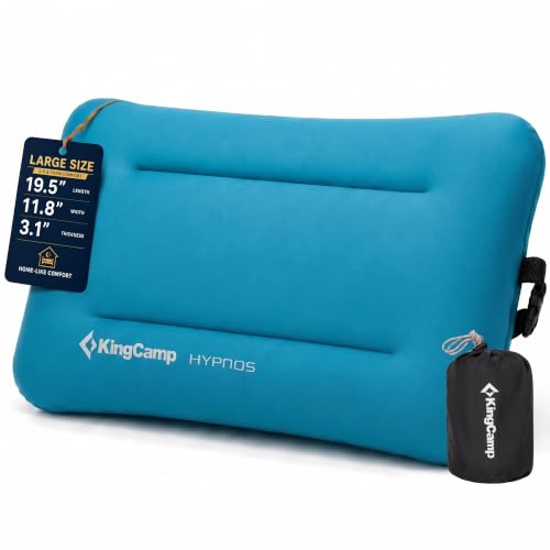 KingCamp Large Camping Pillow, Hybrid Inflatable Pillow with Soft Washable Foam Cover, Quiet Camp Pillow for Side Sleepers, Car Camping, Travel & Backpacking - color: Sky Blue