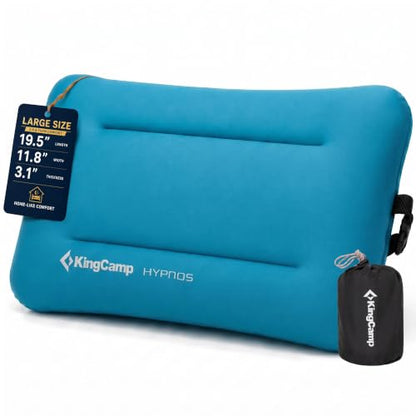 KingCamp Large Camping Pillow, Hybrid Inflatable Pillow with Soft Washable Foam Cover, Quiet Camp Pillow for Side Sleepers, Car Camping, Travel & Backpacking - color: Sky Blue