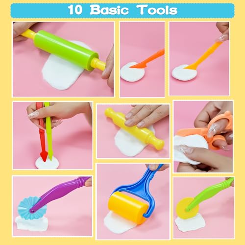 LCY WEDSHI Dough Tool Set, 22 Pcs Dough Tools Sets for Kids Ages 4-8, Dough Accessories Includes Cutters Roller, Rolling Pins, Safety Scissors, Plastic Knife, Animal Shapes Cutters - style: 22pcs